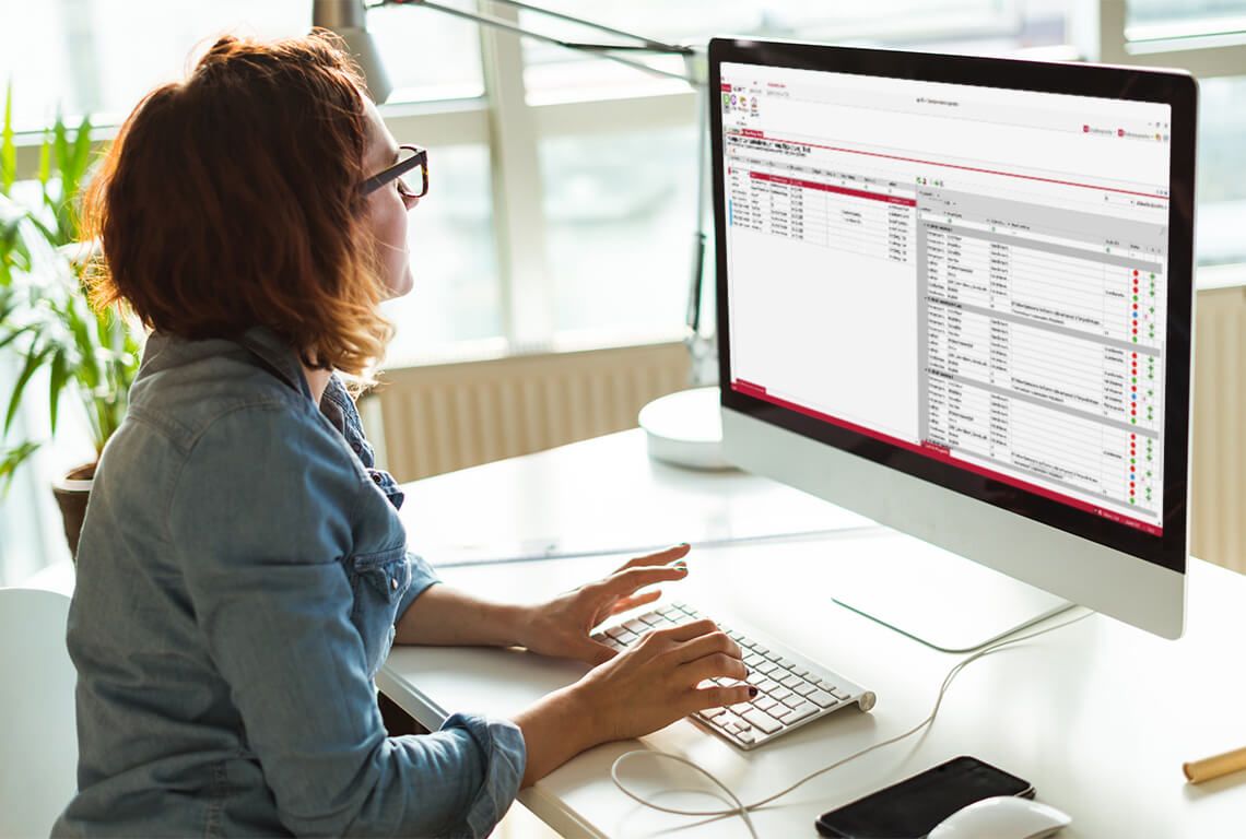 A woman defines skill levels on the computer.