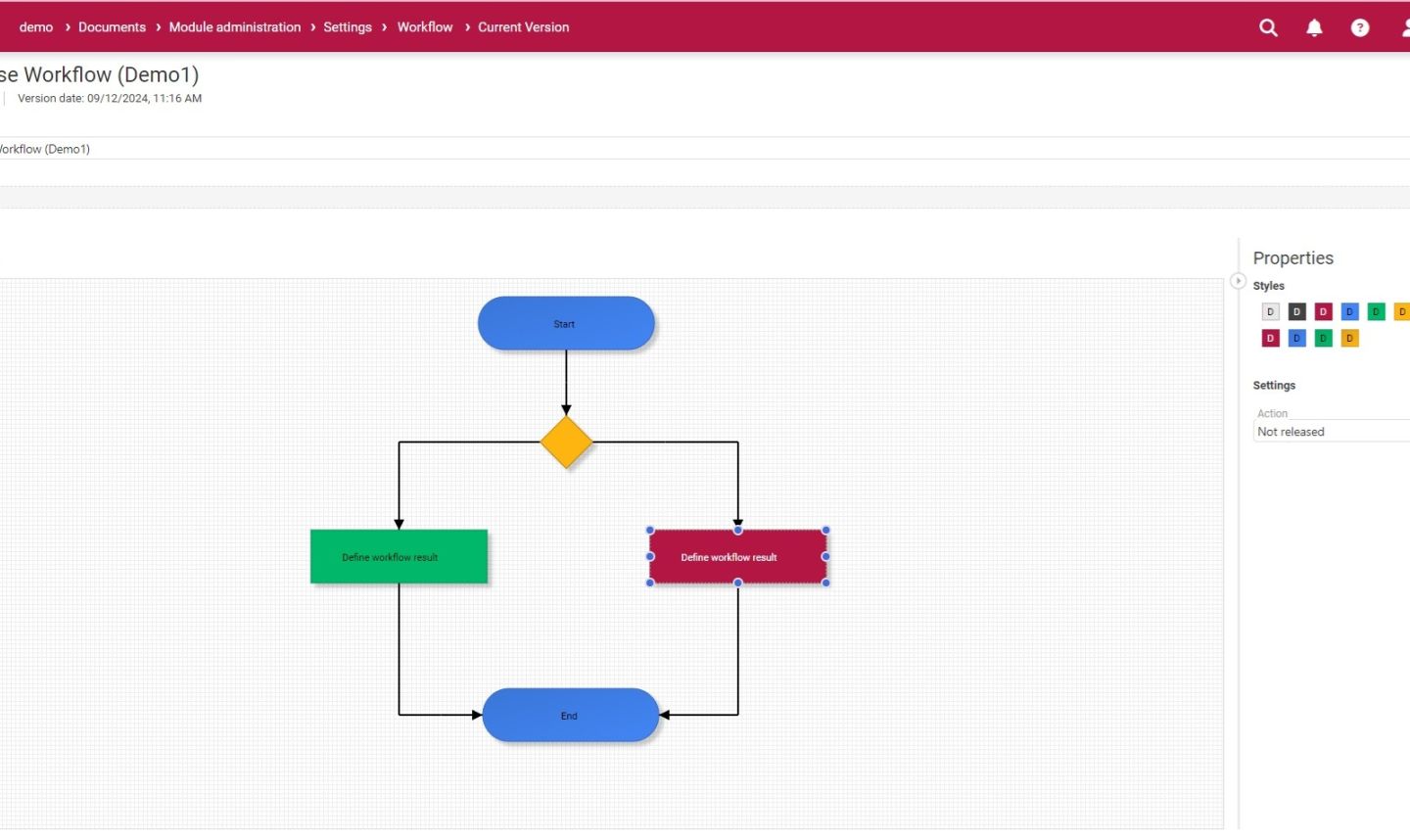PeakAvenue Documents software screen Workflow for document control