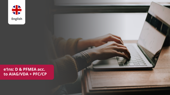 Person typing on a laptop – Webinar about e1ns: Design and Process FMEA based on AIAG/VDA standard including PFC/CP