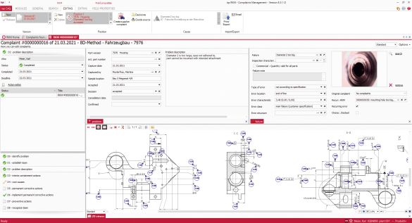 Software screen Problem description of a complaint with 2D drawing