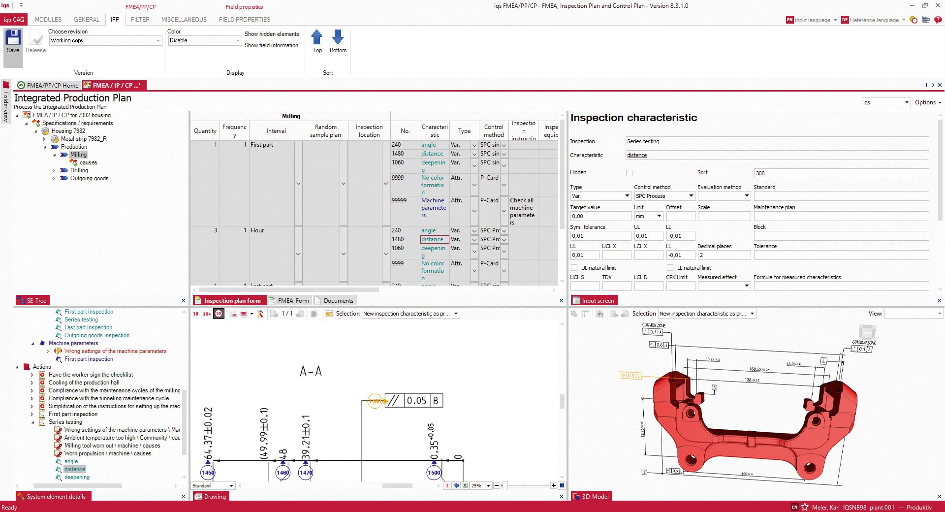 Software screen Inspection characteristic with integrated 2D drawing and 3D PDF