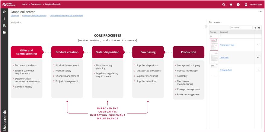 Software screen with process map