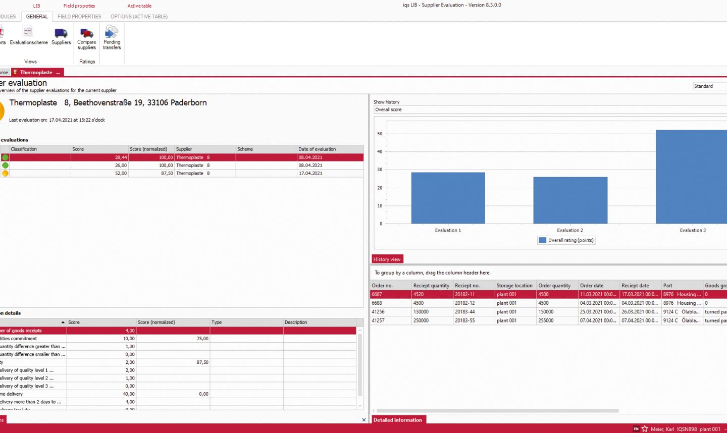 Software screen PeakAvenue supplier evaluation