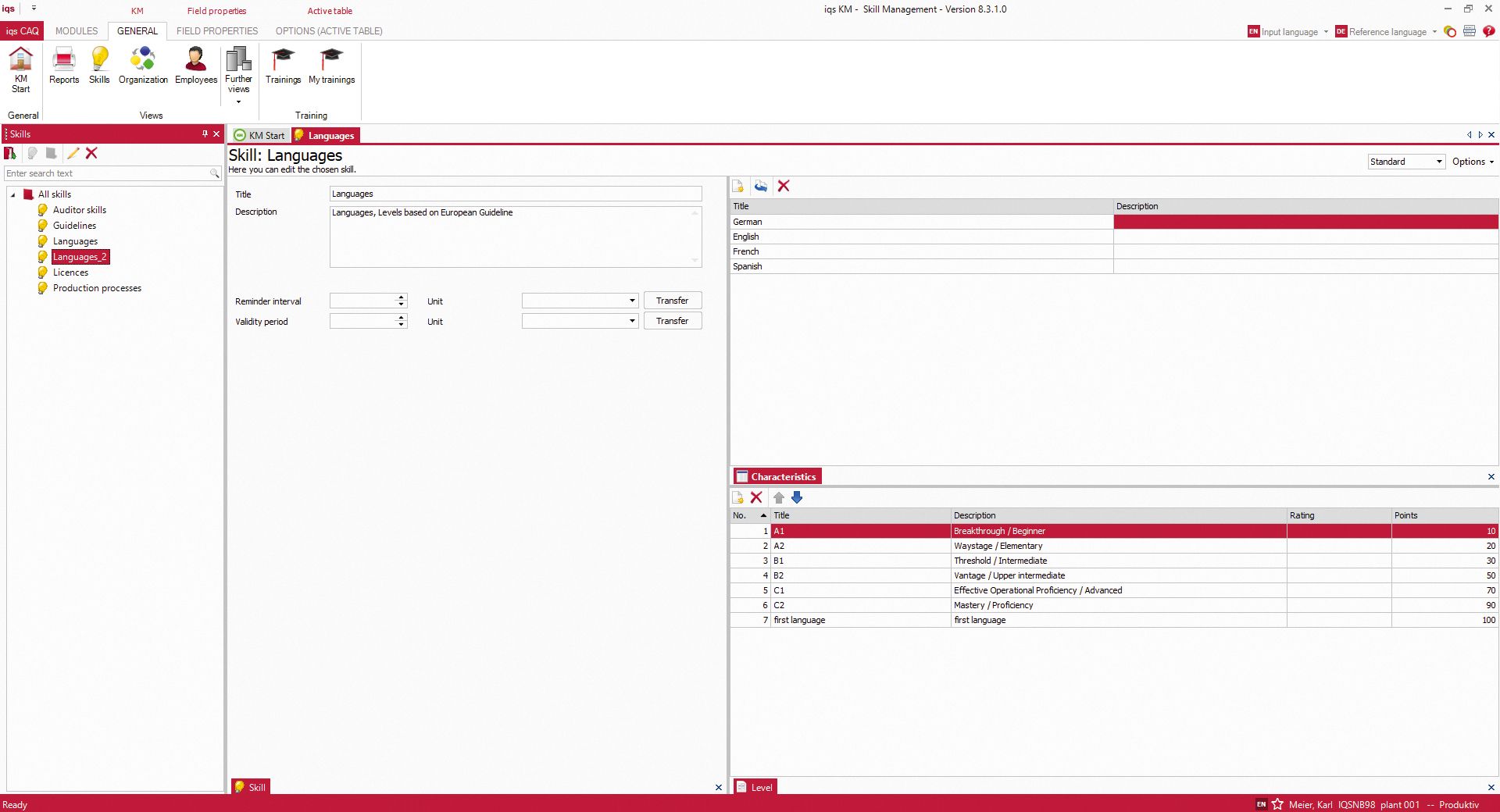 Software screen processing of competencies in PeakAvenue competence management