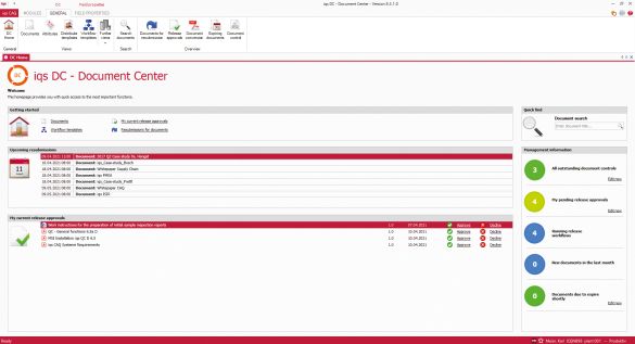 Overview of documents in the Quality Center Document Management module