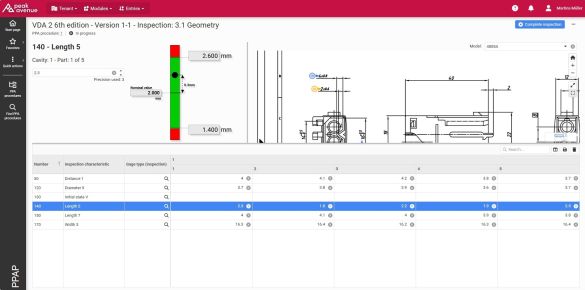 2D drawing of a product with an overview of the inspected characteristics in the PPAP process
