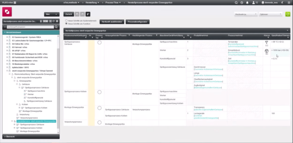 Software screen of the process flow diagram in e1ns