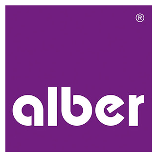 Alber logo with white text on a purple background.