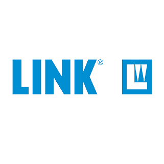 Link logo with light blue text and square-shaped symbol.