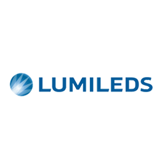 Lumileds logo with abstract symbol and blue text.