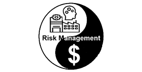 Logo in the form of a ying yang icon and the words Risk Management in the center