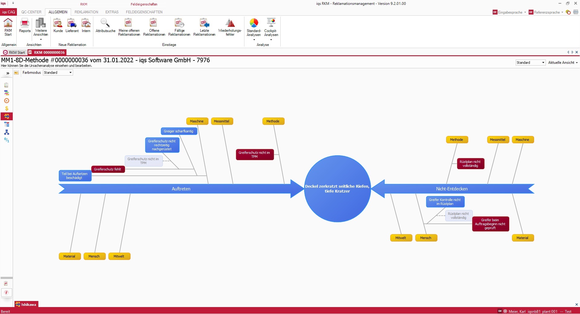 Software screen complaint processing with Ishikawa diagram