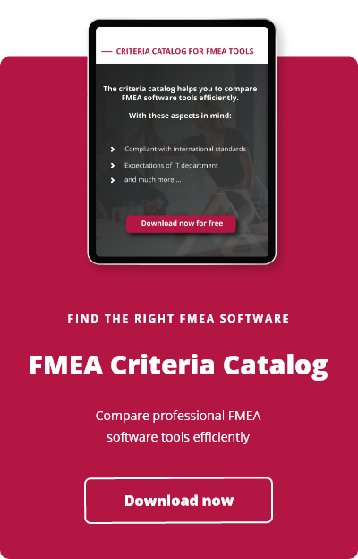 Tablet on which the benefits of the FMEA requirements catalog are listed