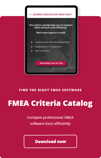 Tablet on which the benefits of the FMEA requirements catalog are listed